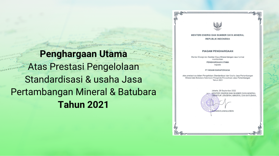 Penghargaan Utama Pengelolaan Standarisasi & Usaha Jasa Pertambangan Mineral & Batubara 2021 PT Resource Alam Indonesia Tbk - KKGI